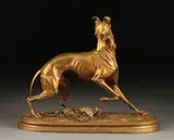 Arthur Waagen, La Levretle au Papillon, Bronze with traces of gilt patina