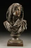 Auguste-Joseph Carrier, Bust of Young Woman, Bronze with dark brown patina