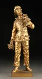 Charles Anfrie, Le Premier Bouquet, Bronze with gold patina