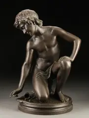 Henry Paul Hudelet, The Dice Player, Bronze with dark brown patina