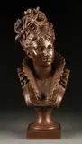 A. Rolle, A Bust of a Young Woman with Flowers in her Hair, Bronze with brown patina