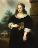 Jan Lievens, A Three-quarter Length Portrait of a Lady Holding a Fan with Garden in Background, 1650, Oil on canvas