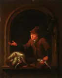Louis de Moni, The Fish Seller, Oil on wood panel