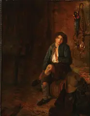 Philips Koninck, Stable Interior with a Young Boy, Oil on wood panel