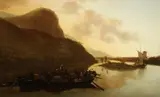 Adam Pynacker, A Barge in an Expansive River Landscape, Oil on canvas