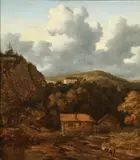 Allaert van Everdingen, Travelers in an Expansive Landscape with Mill, Oil on canvas