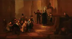 Joseph Accusing Benjamin by Gerrit de Wet, Oil on cradled wood panel, offered Nov 2011