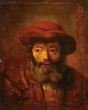 Rembrandt van Rijn, Man with a Beard Wearing Red Hat, Oil on wood panel