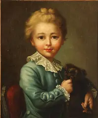 François Eisen, Portrait of a Young Boy with Dog, Oil on canvas