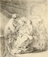 The Doctor’s Visit by Jean-Honoré Fragonard, Black chalk on paper, offered Nov 2011