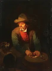 Man with Dog in Tavern Filling his Pipe by Willem Linnig Sr., Oil on wood panel, offered Nov 2011