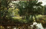 Frans Simons, Summer Wooded Landscape with Stream, Oil on canvas