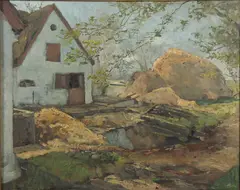 Hugo Vilfred Pedersen, Farmyard with Barn and Haystack, Oil on canvas