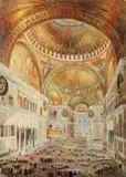 Gaspare T. Fossati, Interior Scenes of Hagia Sophia - A Group of Three Watercolors, Watercolor and ink on paper