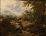 Thomas Creswick, Figures Walking Near Stream within Forest Clearing, 1833, Oil on canvas
