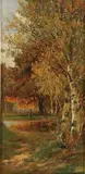 Alois Arnegger, Fall Landscape with Figure Near Pond