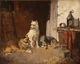 Vincent De Vos, Dogs on Watch, Oil on canvas
