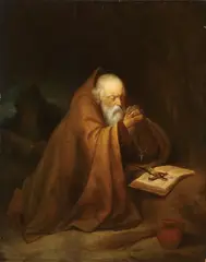 Gerrit Dou, Two Hermits at Prayer, Oil on wood panel