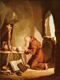 Johann Ullrich Stähelin, A Hermit Monk at Prayer Before a Crucifix within a Cave, 1842, Oil on canvas