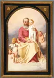 Saint Joseph and the Infant Christ with Adoring Angels by Circle & Studio of Ludwig Knaus, circa 1910, Oil on arched canvas, offered Nov 2011