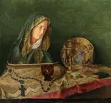 German School, Still Life with Statue of the Madonna and Religious Articles