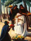 The Virgin and Child – Rest on the Flight Into Egypt by Anne Marie Dupont, circa 1920, Oil on wood panel, offered Nov 2011