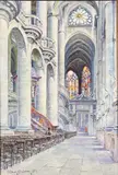 Gabriel Brun-Buisson, Interior Church View of St. Etienne-du-Mont Paris, 1934, Watercolor