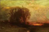 Charles Melville Dewey, Dusk Landscape with Grazing Sheep, Oil on canvas