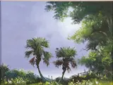 Harold Newton, Landscape with Palms, Oil on board