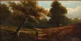 James Howard Martin, Hunter in Fall Landscape, Oil on board