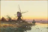 George F. Schultz, Fishing Along the Shore at Dusk- Holland, Watercolor