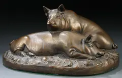 Frederick Roth, Pigs at Rest, Cast plaster with faux bronze patina