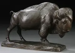 Paul Herzel, Bison, circa 1925, Bronze with dark brown patina