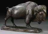 Paul Herzel, Bison, circa 1925, Bronze with dark brown patina