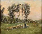 Alfred Bryan Wall, Tending the Sheep, Oil on board