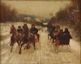 Nicholas Winfield Scott Leighton, Winter Sleigh Scene, Oil on canvas