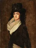 Russian School, Portrait of a Woman Wearing a Hat and Scarf