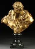 Psyche Reviving Cupid with a Kiss by Jean-Antoine Houdon, Gilt bronze, mounted on a carved marble plinth, offered Nov 2011