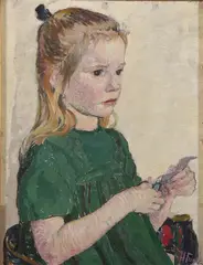 Helene Funke, A Young Girl with Scissors, circa 1930, Oil on canvas board