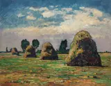 Fritz Köhler, Hay Stacks, Oil on board