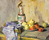 Ernst Pfau, Still Life with Vase and Fruit, Oil on artist board