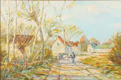 George Malva, Impressionistic Village Landscape, Oil on canvas