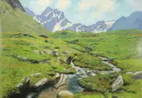 Heinrich Baur, Summer Alpine Landscape, Oil on board