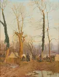 Alexander Demetrius Goltz, Bivouac, Skutari, Albania, 1916, Oil on wood panel