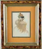 Jacques Villon, Fashion Lady, Watercolor on paper of a black haired young lady wearing fashionable dress with reddish coat and red hat