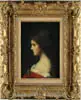 Jean-Jacques Henner, Young Girl, Oil on canvas shoulder length portrait shows a young girl with brown hair and red dress