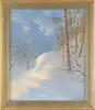 Gulbrand Sether, Clearing Skies in Winter Landscape, Oil on canvas winter landscape scene shows snowy path with trees, hillside and blue sky