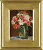 Vladimir Mikhailovich Sinitski, Mixed Bouquet, Oil on board still life shows clear glass vase filled with pink, red and white flowers