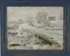 Frederick Julian Ilsley, Winter Landscape, Oil on canvas scene shows winding dirt road with trees, buildings and rocks