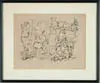 George Grosz, Soldiers in Bunkhouse, Drypoint etching shows six soldiers in close quarters in bunkhouse preparing for the day